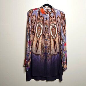 ETRO FLORAL PRINT Ombre SILK BLEND BUTTON DOWN Tunic/TOP Size US10/IT46 EUC